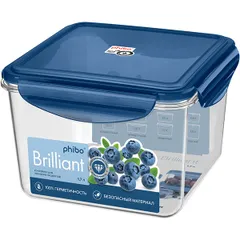 Container for “Diamond” products with a sealed lid  tritan  1.7 l , H=11.1, L=16, B=16 cm  transparent, blue