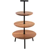 Three-tier shelf with removable legs  walnut  D=32.5, H=58.3 cm  wooden, black