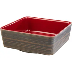 Square salad bowl  plastic  1.5 l , H=7, L=20, B=20cm  wood theme, red