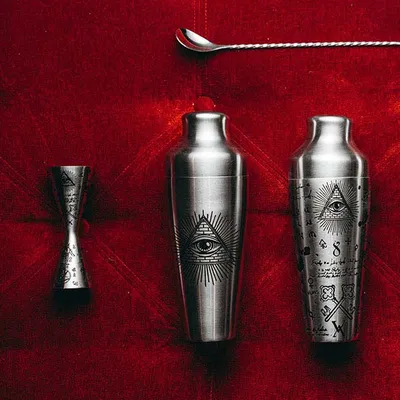 Джиггер «Афродит Алкеми» 30/60 мл с рисунком сталь нерж. D=60,H=125мм серебрист., изображение 3