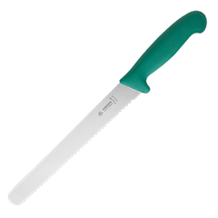 Bread knife  stainless steel, plastic , L=38/23, B=3cm  green, metal.