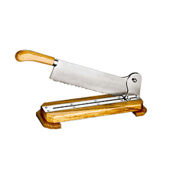 Bread slicer on a wooden base  metal , H=10, L=41, B=15 cm  metal, wooden.