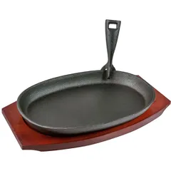 Frying pan for fajitas on a stand “Amber Cast”  cast iron, wood , H=45, L=320/275, B=190mm  black, wood.