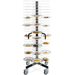 Buffet stand on wheels, 96 plates D=24-31cm  stainless steel, plastic , H=180, L=77, B=77cm  white