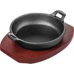 Frying pan for fajitas with stand “Amber Cast”  cast iron, wood  D=140, H=45mm