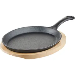 Frying pan for fajitas “Amber Cast Matt”  cast iron, wood , H=30, L=378/240, B=190mm  gray, dark wood