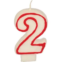 Birthday number candle “2” wax ,H=16,L=144/74,B=84mm white,red