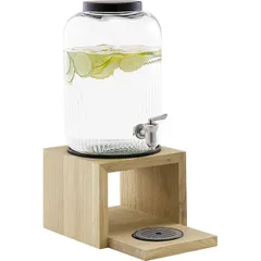 Диспенсер для холодных напитков «Вало» (подставка из дуба) стекло,сталь нерж. 7л ,H=46,5,L=21,B=21см, изображение 2
