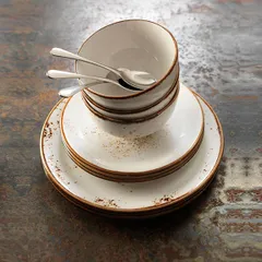 Тарелка «Крафт Вайт» мелкая фарфор D=25,H=2см белый,коричнев., изображение 4