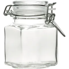 Square jar with lid  glass, silicone  100 ml  clear.