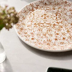 Тарелка «Инк» мелкая фарфор D=25,H=2см оранжев.,белый, изображение 3