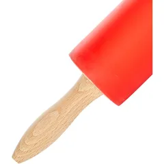 Скалка с вращающимися ручками бук,силикон ,L=450/250,B=65мм нат. бук,красный, изображение 2