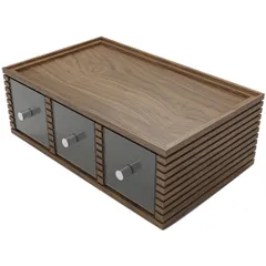 Buffet stand (3 sections)  walnut , H=19, L=53, B=34.9 cm  wood theme, clear.