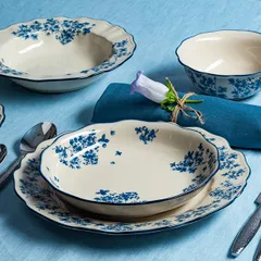 Тарелка глубокая «Фиори» фарфор 400мл D=22см слон.кость,синий, изображение 2