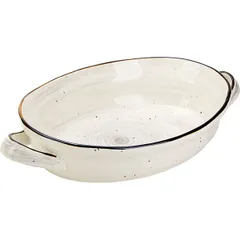 Oval baked dish with handle. “Pastoral” porcelain D=197,H=60,L=310mm gray