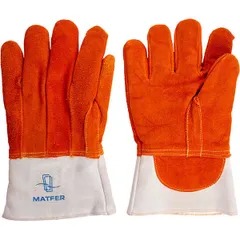 Pastry chef gloves, shortened. t=250С (pair) leather ,L=31,B=16cm gray,orange.