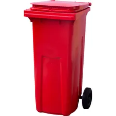 Garbage container on rubber wheels plastic 120l ,H=95,L=48,B=48cm red