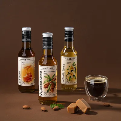 Набор сиропов «Жареный Миндаль, Ваниль, Карамель» для кофе и чая[3шт] стекло,картон 250мл, изображение 8