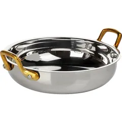 Serving frying pan 2 handles  stainless steel, brass  D=18, H=5cm