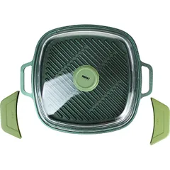 Сковорода-гриль с крышкой (индукция) алюм.литой,антиприг.покр. ,L=26,B=26см зелен., изображение 3