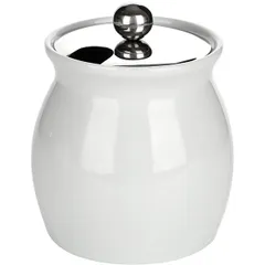 Jar with lid  porcelain, stainless steel  0.8 l  D=13, H=13 cm  white, metal.