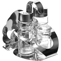 Set of spices salt, pepper, 1/2-tooth glass, napkin  stainless steel, glass , H=115, L=85, B=100mm  silver.