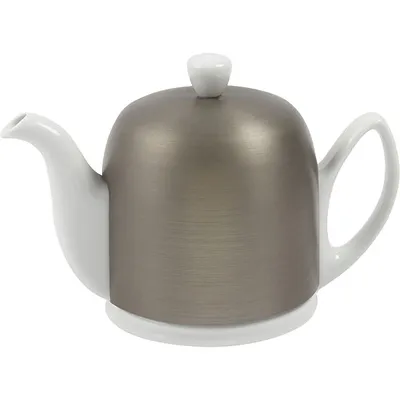 Чайник заварочный «Салам» с колпаком фарфор,алюмин. 0,7л белый,серебрист.