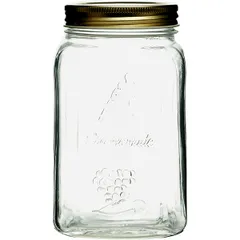 Square jar with lid “Hommade”  glass, metal  1 l , H=170, L=82, B=82mm  clear.