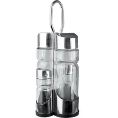 Set for spices oil, vinegar, salt, pepper  glass, stainless steel , H=23, L=12, B=10 cm  silver.