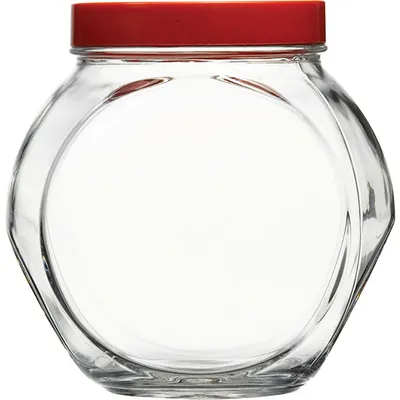 Банка круглая с крышкой «Бэлла» стекло,пластик 1,5л D=10,5,H=16см прозр.,красный