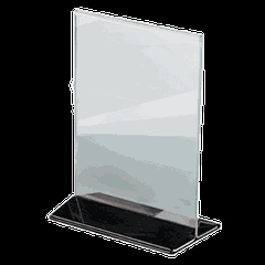 Table stand for menu A5 black base  plastic , H=220, L=155, B=95mm  transparent, black