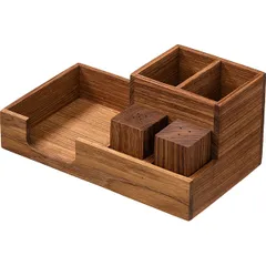 Органайзер для столовых приборов и салфеток с солонкой и перечницей (5 отделений) дуб ,H=10,6,L=23,B, изображение 2