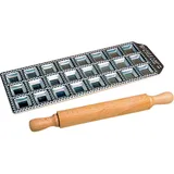 Форма для равиоли 3,5х3,5см со скалкой[24шт] алюмин.,бук ,H=15,L=290,B=130мм металлич.