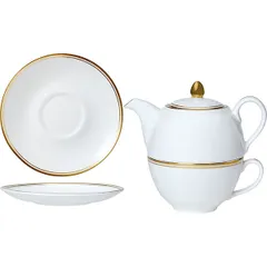 Набор посуды «Беништ Голд» чайник, чашка и блюдце[3шт] кост.фарф. белый,золотой