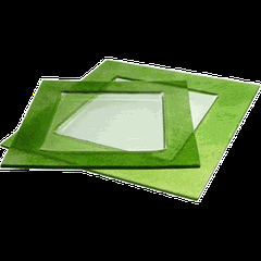 Plate “Border” square  glass , L=25, B=25.5 cm  clear, green.