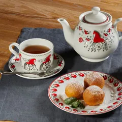 Блюдце «Мезень» Принц Гуси фарфор D=145,H=18мм белый,красный, изображение 2