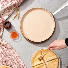 Сковорода для блинов алюмин.,керамика D=28,H=2,L=48см белый,коричнев., изображение 3