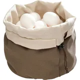 Bread basket with stones  cotton, ceramics  D=19, H=23cm  beige, brown.