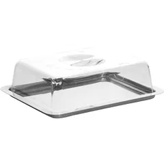 Cheese tray with lid  plastic, steel , H=7, L=25, B=19cm  transparent, metallic.