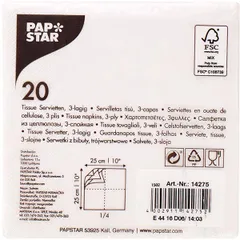 Салфетки бумажные трехслойные 25*25см[20шт] бум. салфет. ,H=2,L=13,B=13см белый, изображение 2