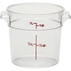 Container for products, graduated  polycarbonate  0.9 l  D=15.4, H=12.7 cm  transparent.