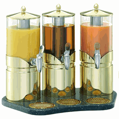 Dispenser for cold drinks triple  stainless steel  gold, clear.