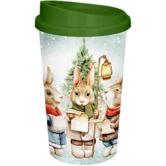 Стакан для горячих напитков «Зайки» с крышкой полипроп. 400мл зелен.