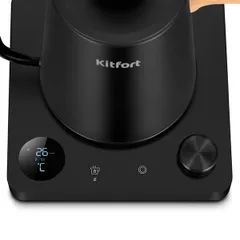 Чайник для приготовления кофе с контролем температуры сталь нерж. 1л D=22,H=21см 1,2Квт черный,дерев, изображение 3