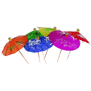 Украшения для коктейлей «Зонтик» на шпажках[100шт] бумага,дерево ,H=9см разноцветн. арт. 06020602