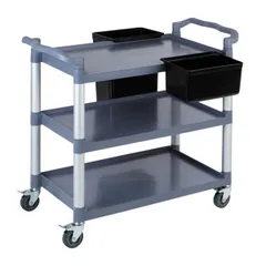 Serving trolley, 3 tiers, without containers  polyethylene, aluminum , H=96, L=108, B=50cm  gray