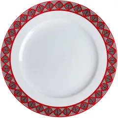 Plate “Mezen” Classic Herringbone flat  porcelain  D=250, H=22mm  white, red