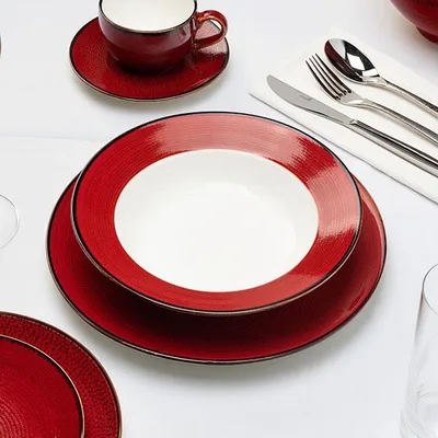 Тарелка для супа «Джаспер» фарфор 350мл D=227,H=48мм белый,красный, изображение 13