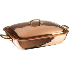 Rectangular frying pan with lid 2 handles  copper , H=11, L=38, B=28cm