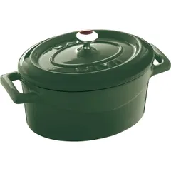 Baking pot with handles  enameled cast iron  420 ml  green.